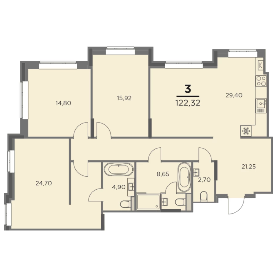 Ипотека на3-х комнатную квартиру площадью 122.32м2  в Центральном районе